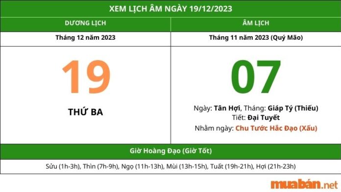 Xem lịch âm hôm nay ngày 19/12/2023