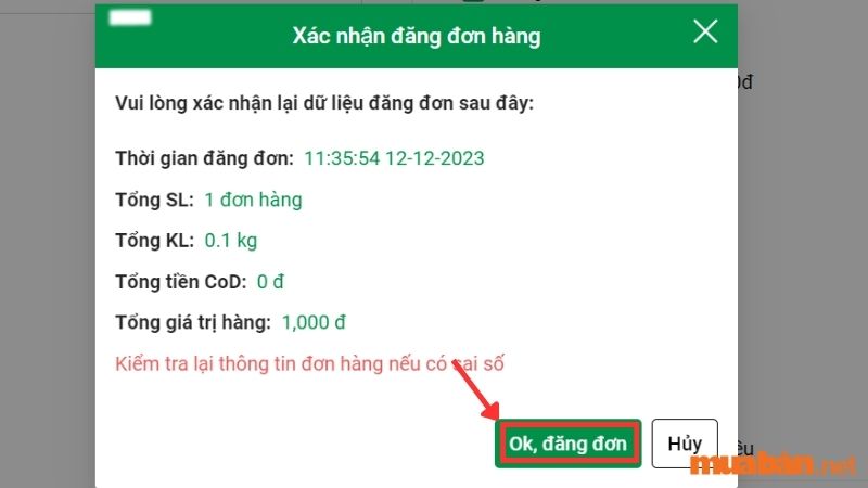 Xác nhận chính xác các thông tin đơn hàng