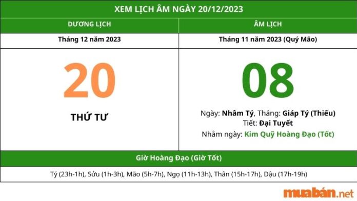 Xem lịch âm hôm nay ngày 20/12/2023