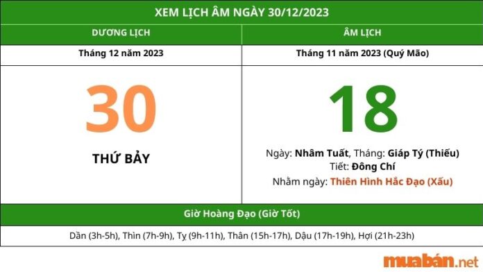 Xem lịch âm hôm nay ngày 30/12/2023