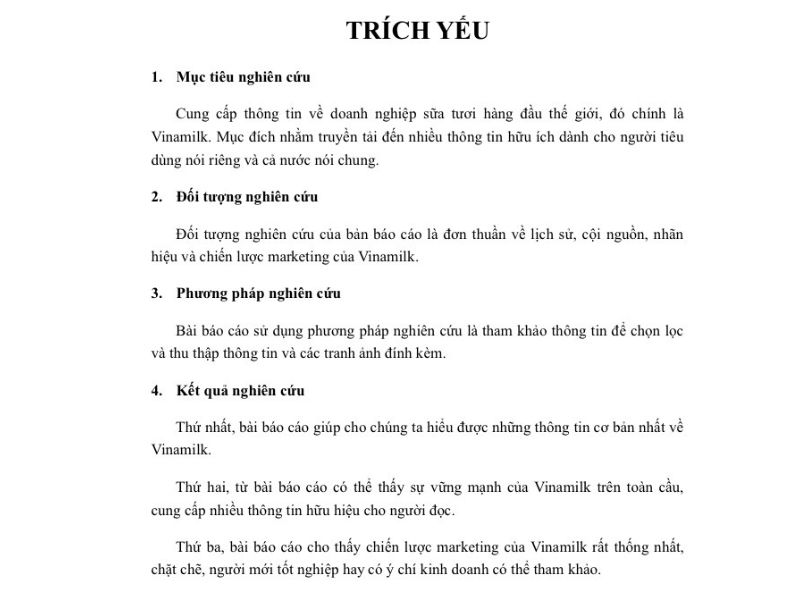 Mẫu viết trích yếu cho báo cáo (Nguồn: studocu.com)