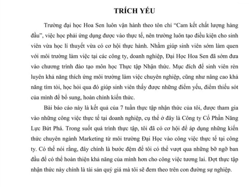 Mẫu viết trích yếu trong báo cáo (Nguồn tham khảo: fr.slideshare.net)