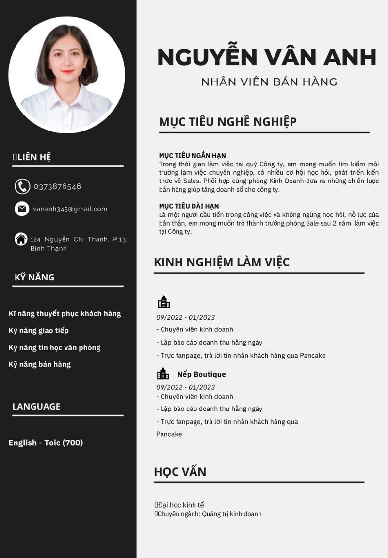 Mẫu CV xin việc sale 5 (Ảnh: Sưu tầm)