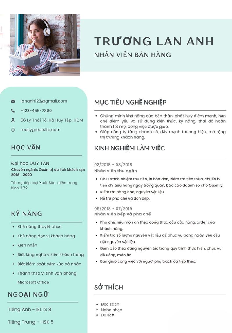 Mẫu CV xin việc sale 8 (Ảnh: Sưu tầm)