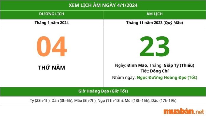 Xem lịch âm hôm nay ngày 4/1/2024