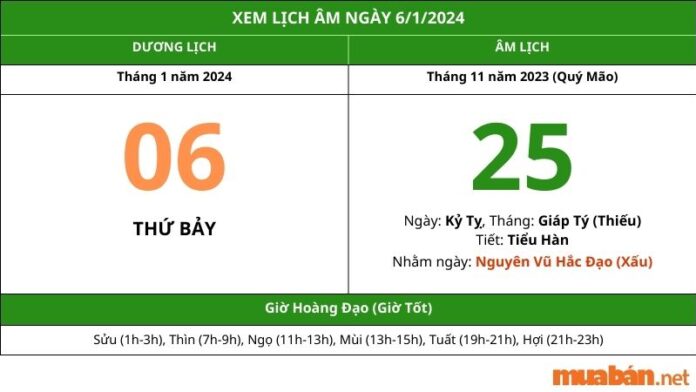 Xem lịch âm hôm nay ngày 6/1/2024