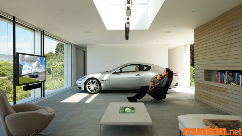 Thiết kế nhà để xe ô tô bằng khung cửa kính thoáng đãng