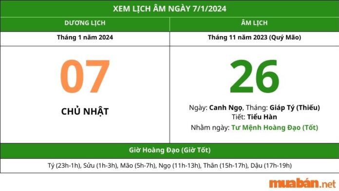 Xem lịch âm hôm nay ngày 7/1/2024