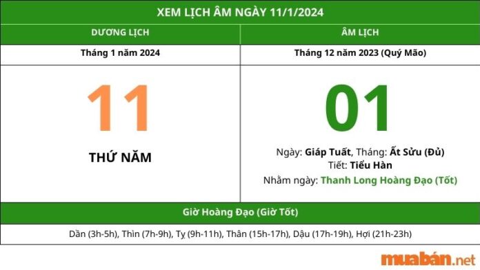 Xem lịch âm hôm nay ngày 11/1/2024