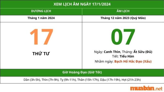 Xem lịch âm hôm nay ngày 17/1/2024