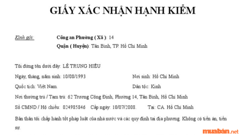 Giấy xác nhận hạnh kiểm là gì?