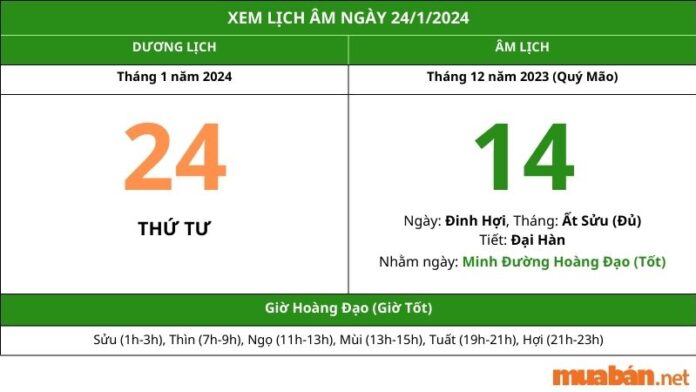 Xem lịch âm hôm nay ngày 24/1/2024