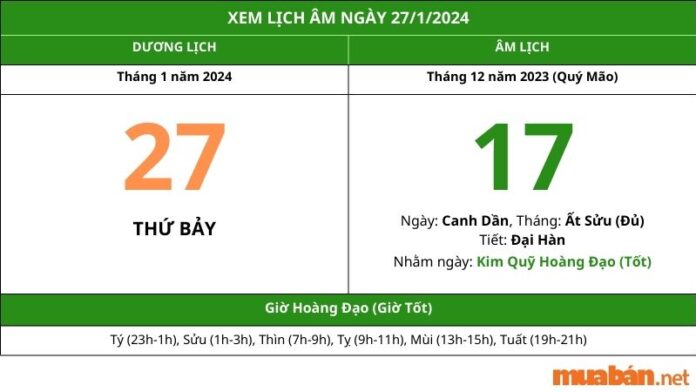 Xem lịch âm hôm nay ngày 27/1/2024