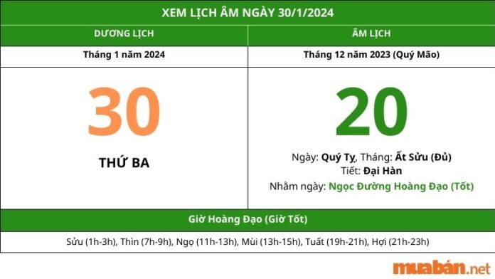 Xem lịch âm hôm nay ngày 30/1/2024