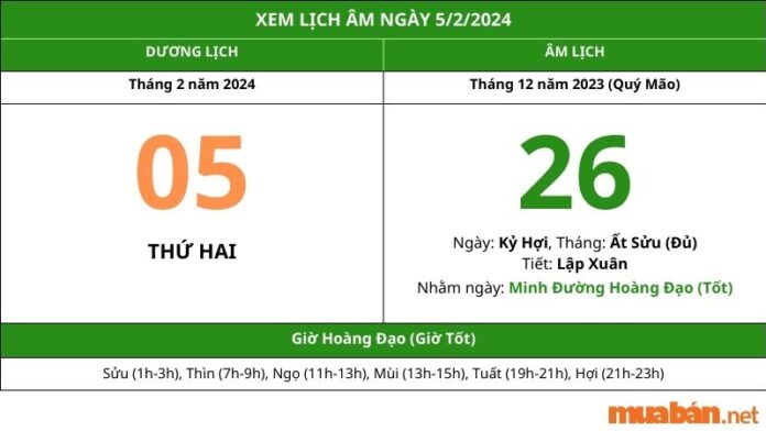 Xem lịch âm hôm nay ngày 5/2/2024