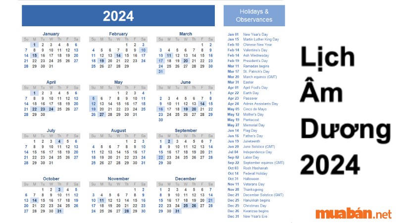 Xem lịch âm dương 2024 chính xác, đầy đủ 12 tháng