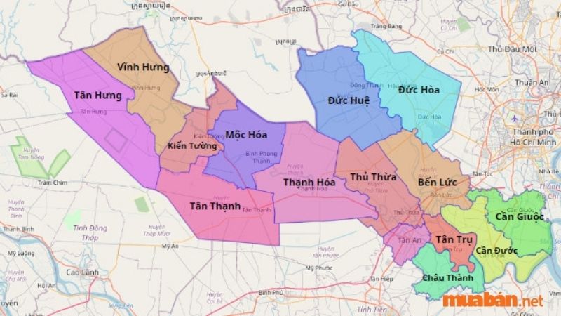 Hiện nay, tỉnh Long An có tổng cộng 15 đơn vị hành chính cấp huyện