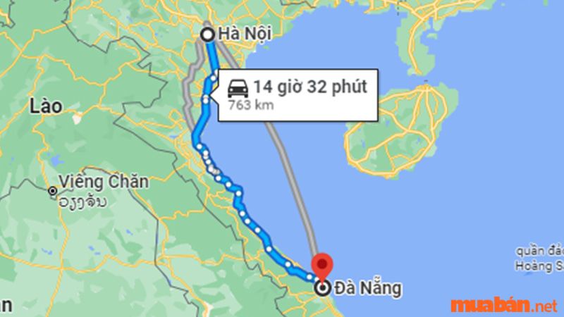 Tổng chiều dài lộ trình Đà Nẵng - Hà Nội