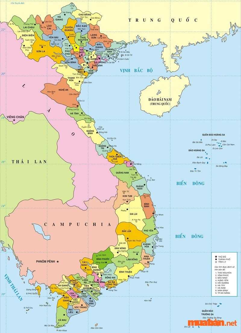 Vị trí địa lý của Việt Nam và 63 tỉnh thành trên bản đồ