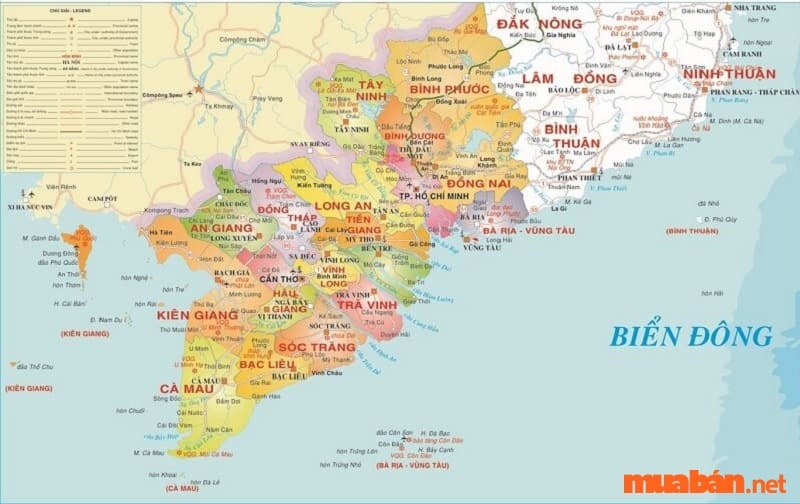 Các tỉnh miền Nam trên bản đồ