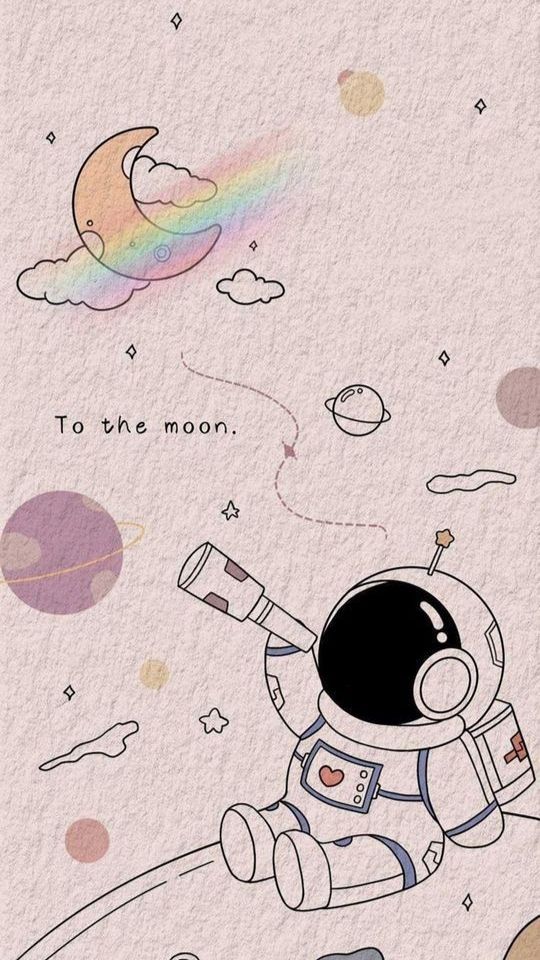 Hình nền hoạt họa phi hành gia chinh phục mặt trăng 