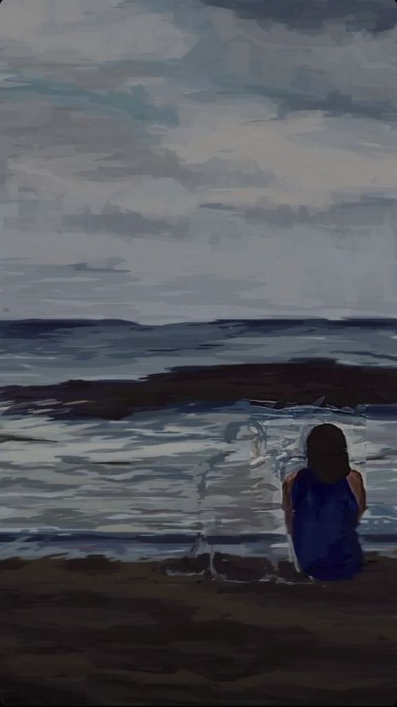 Hình nền cô gái cô đơn trên bờ biển