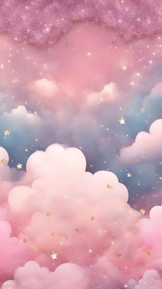 Hình nền những đám mây màu hồng và ngôi sao lấp lánh 