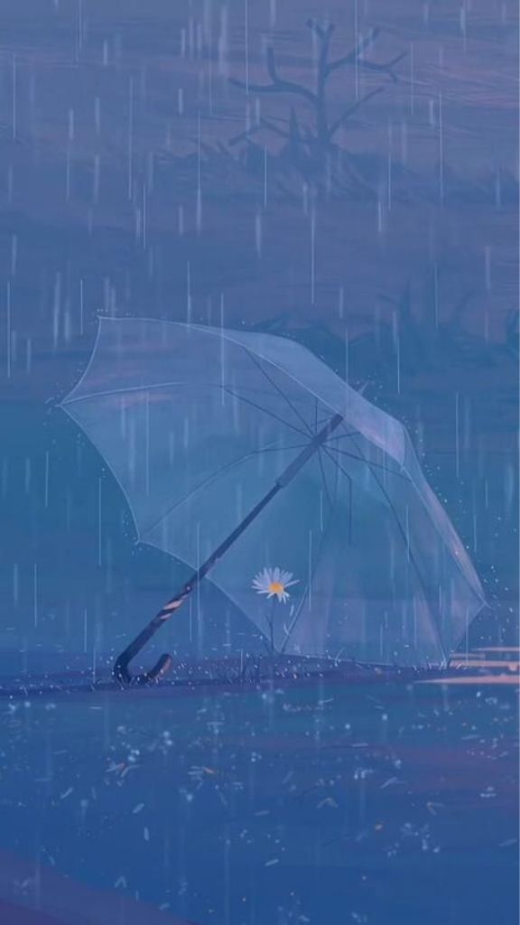 Hình nền buồn Anime cây dù chìm dưới mưa