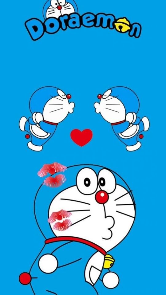 Hình nền mèo máy Doraemon hôn môi 