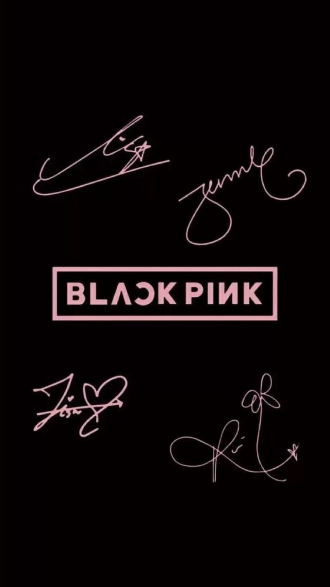 Hình nền BlackPink logo màu hồng và chữ ký các thành viên