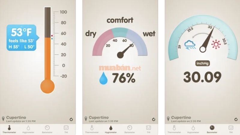 App đo nhiệt độ phòng iPhone Thermo - Hygrometer - Nguồn: Internet
