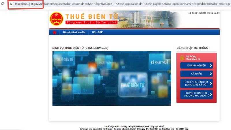 Truy cập vào trang web Thuế điện tử