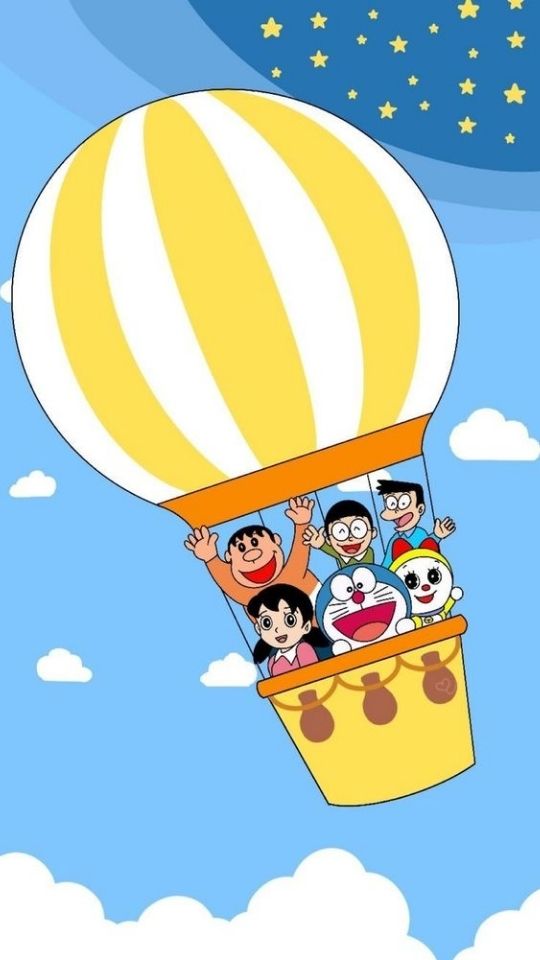 Doraemon cùng các bạn bay lượn bằng khinh khí cầu