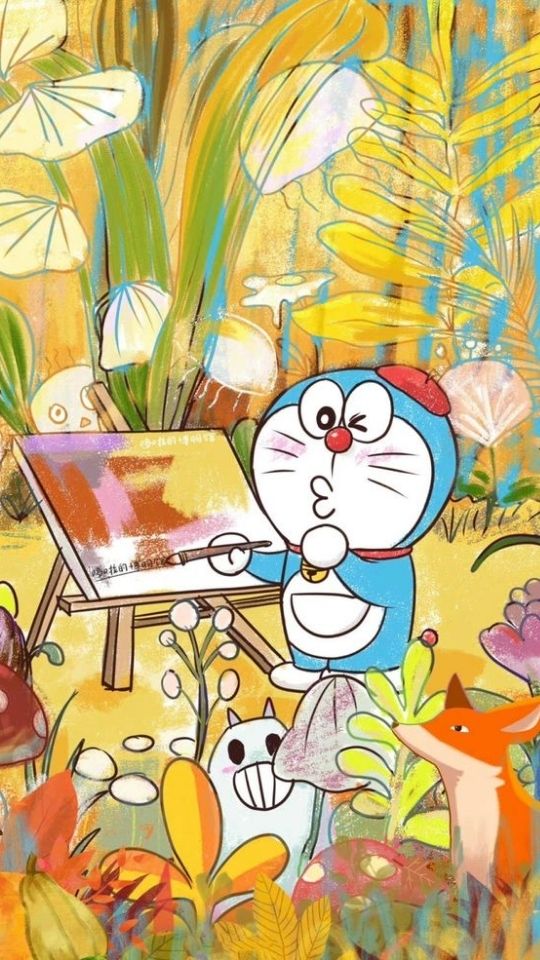 Doraemon đang vẽ tranh 