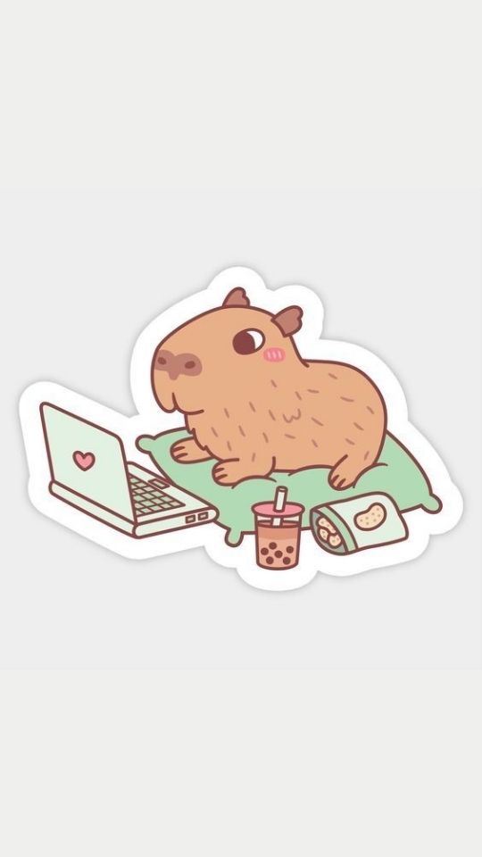 Capybara đang uống trà sữa và xem phim 