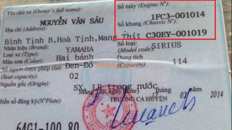 Tra cứu số khung xe máy trên cà vẹt xe 