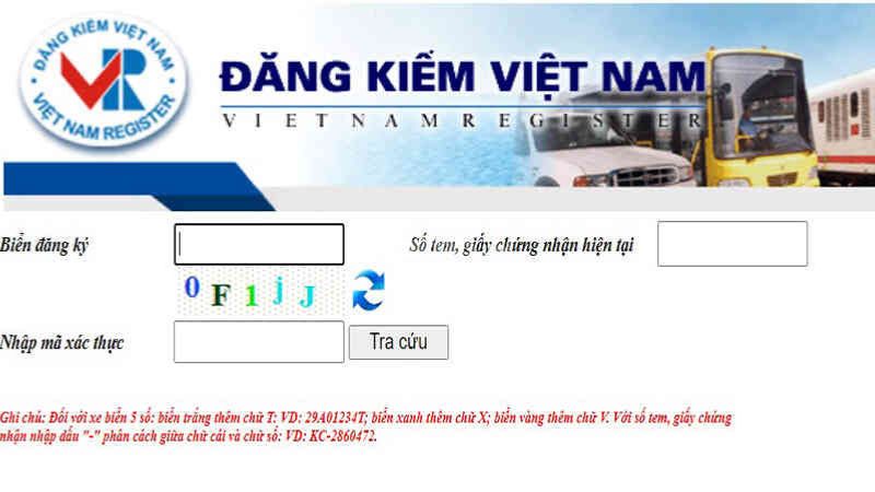 Truy cập Web đăng kiểm Việt Nam