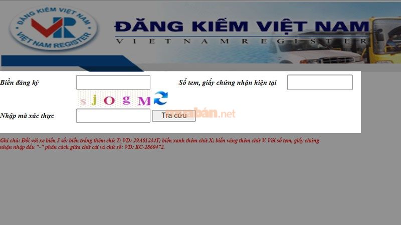 Các thông tin cần điền khi tra cứu biển số xe ô tô