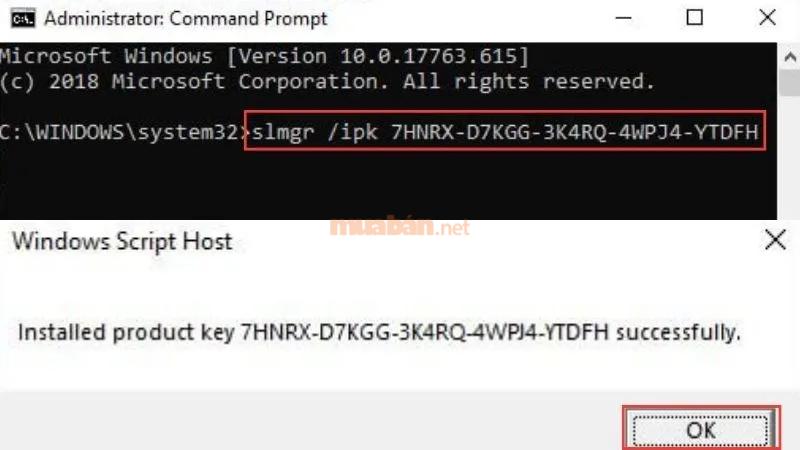 Dùng câu lệnh slmgr /ipk [xxx]