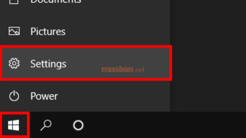 Vào Start chọn Setting để chuyển vào giao diện cài đặt