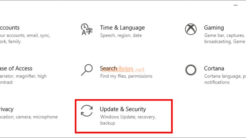 Chọn Update & Security