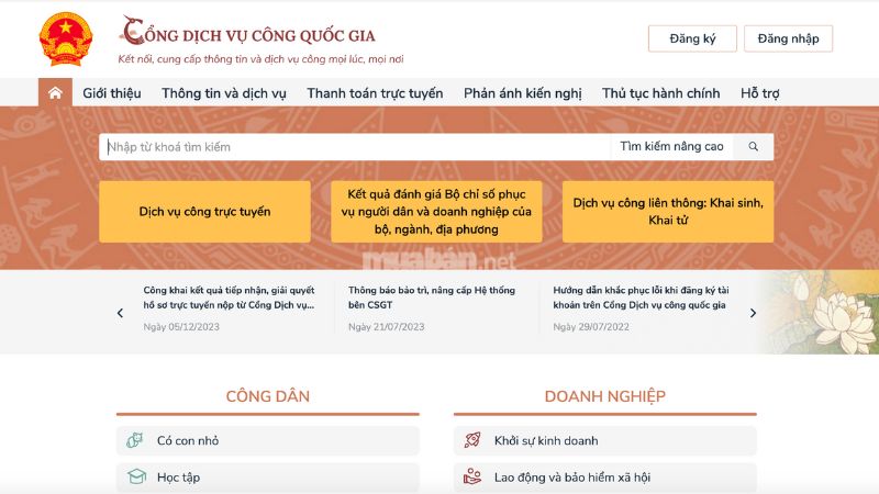 Truy cập website của Cổng Dịch vụ công Quốc gia