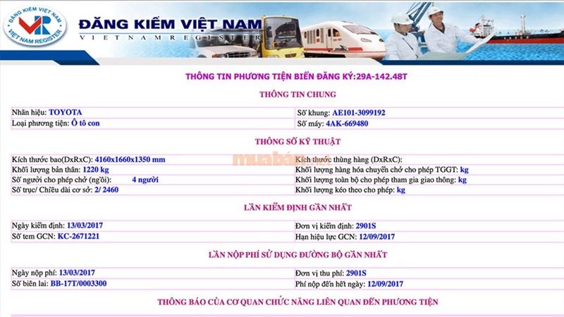 Thông tin nhận được về biển số xe ô tô sau khi nhấn tra cứu