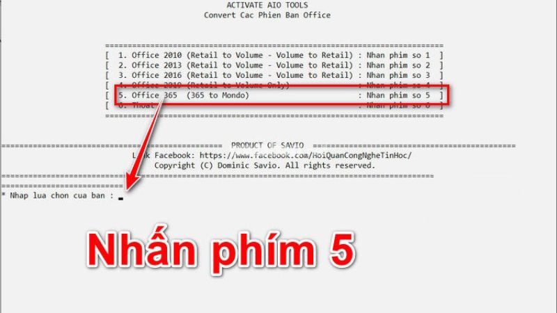 Bấm tiếp phím số 5