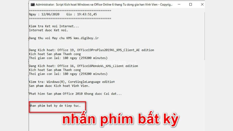 nhấn vào một phím bấm kỳ để thoát