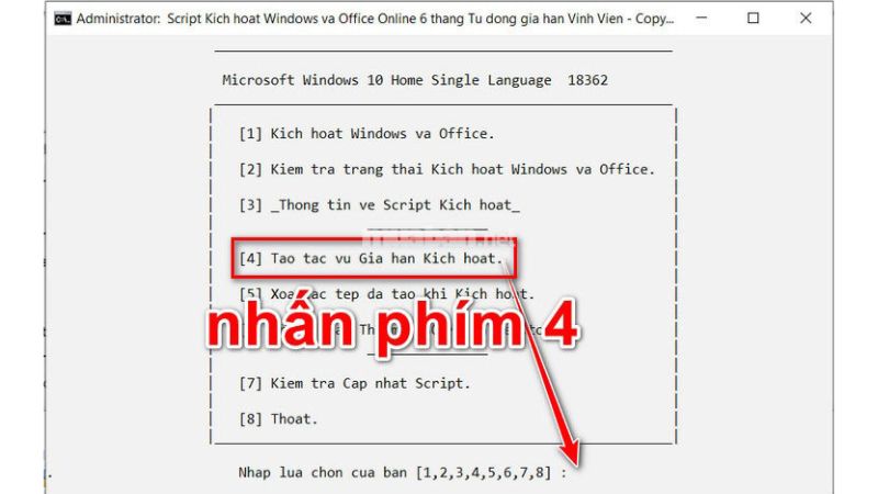 Tiếp tục nhấn vào phím số 4