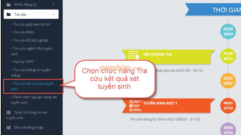 Chọn chức năng Tra cứu kết quả xét tuyển sinh