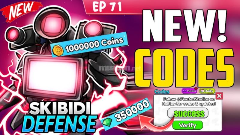 Skibidi Tower Defense code là những mã phần thưởng do nhà phát hành cung cấp