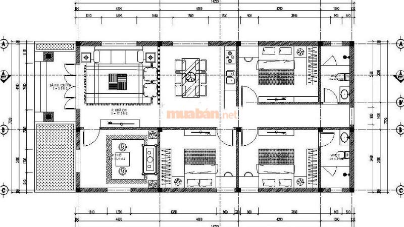 Bản thiết kế nhà cấp 4 mái bằng 3 phòng ngủ 100m2