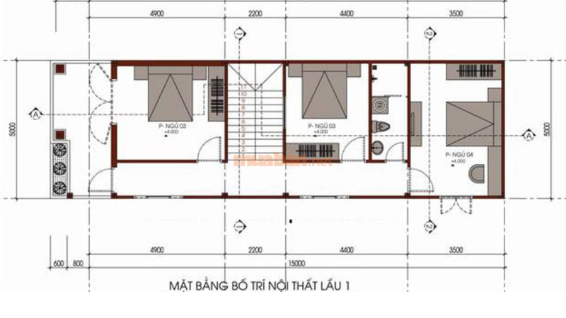 Bản vẽ nhà 2 tầng 5x15 tầng 2